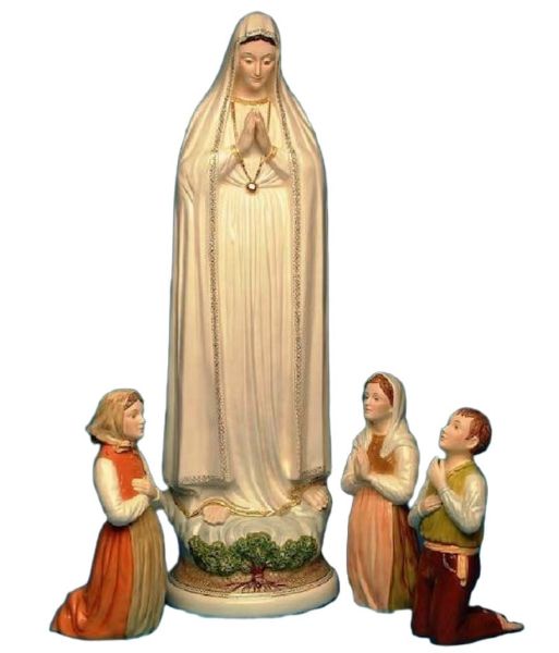 Imagen de 4 Estatuas Virgen de Fátima y tres Pastorcitos 100 cm cerámica Deruta