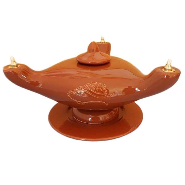 Picture of 3-Flames oil & liquid wax votive Lantern 25x10 cm (9,8x3,9 inch) Loaves Fishes Deruta ceramic