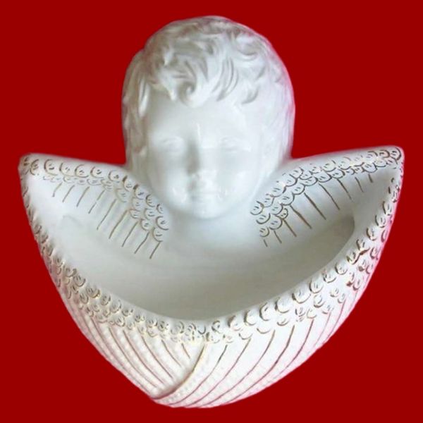 Immagine di Angelo Custode Acquasantiera 30 cm ceramica Deruta bianca oro