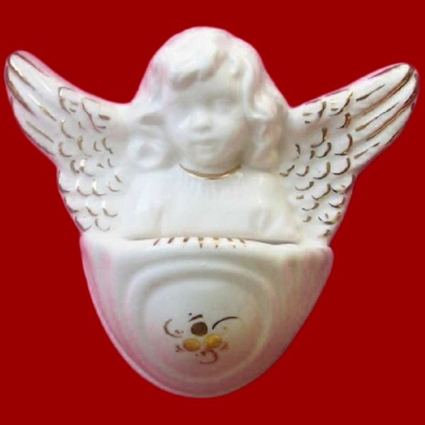 Imagen de Ángel de la Guardia Benditera 10 cm cerámica Deruta blanca oro