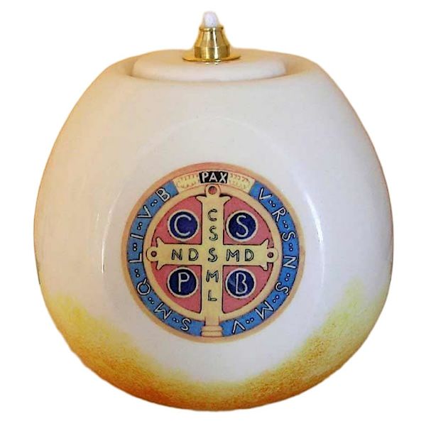 Picture of oil & liquid wax votive Lamp 12x11 cm (4,7x4,3 inch) Sacred Symbols Deruta ceramic