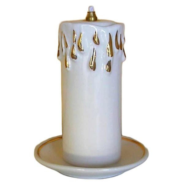 Immagine di Candela votiva olio e cera liquida 11x15 cm ceramica Deruta bianca oro