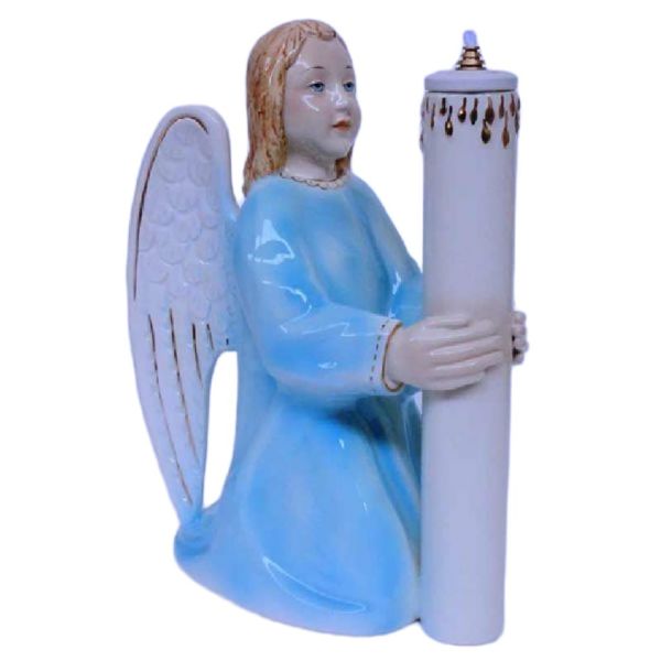 Imagen de Lámpara Ángel de la Guardia azul aceite y cera líquida 30 cm cerámica Deruta