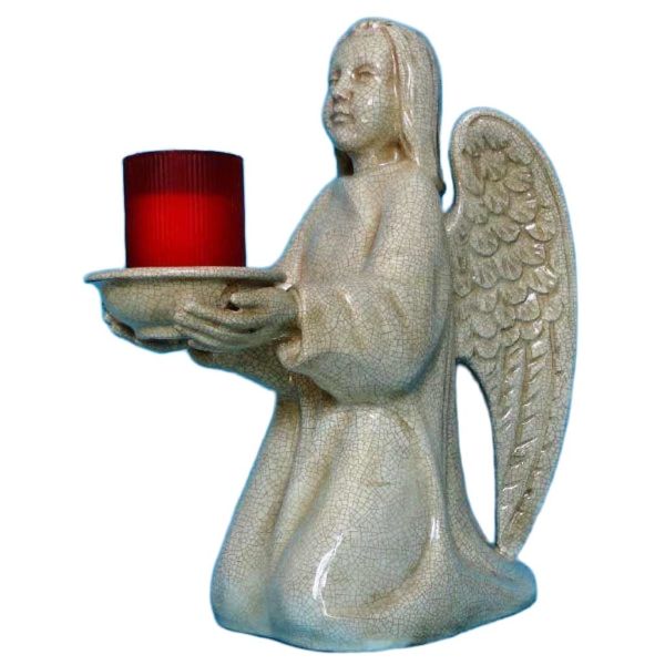 Immagine di Lampada Angelo Protettore bianco 30 cm lumino craquelé ceramica Deruta