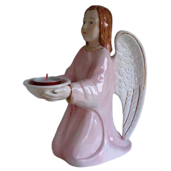Picture of Pink Guardian Angel candle Lamp 30 cm (11,8 inch) Deruta ceramic