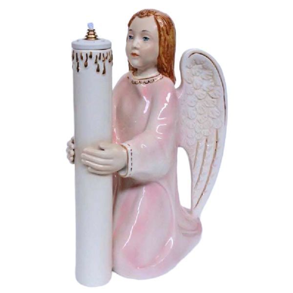 Immagine di Lampada Angelo Protettore rosa olio e cera liquida 30 cm ceramica Deruta