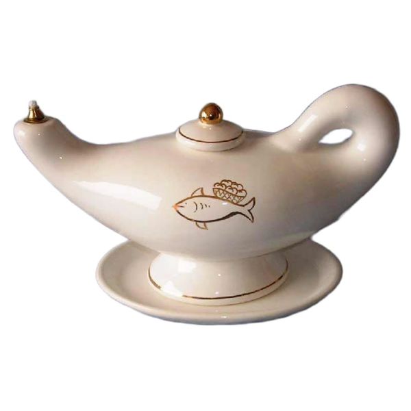 Immagine di Lampada da altare olio e cera liquida 26 cm Pani Pesci ceramica Deruta