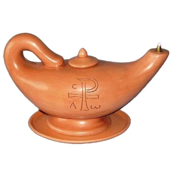 Immagine di Lampada da altare olio e cera liquida 32 cm Pax ceramica Deruta