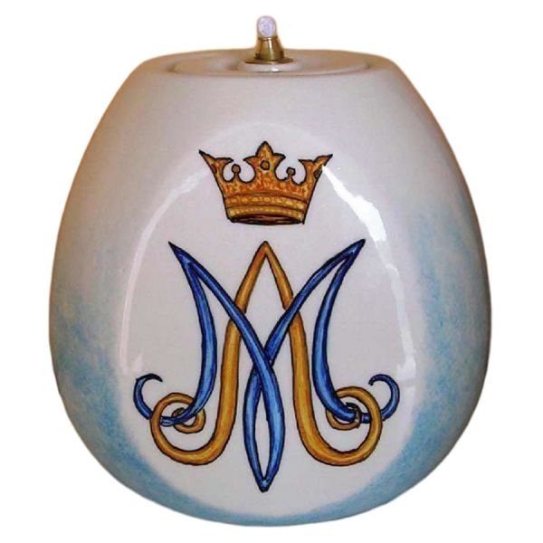 Picture of oil & liquid wax votive Lantern 17x17 cm (6,7x6,7 inch) Marian symbol Deruta ceramic