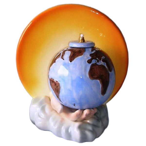 Immagine di Lucerna votiva policroma olio e cera liquida 25 cm Luce del Mondo ceramica Deruta