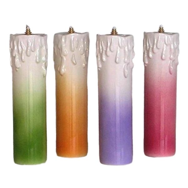 Immagine di Set 4 Lampade da altare olio e cera liquida 6,2x23 cm ceramica Deruta colori liturgici
