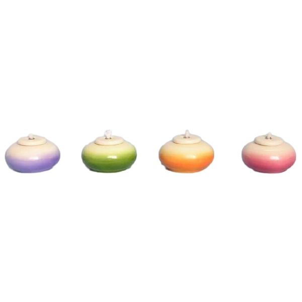 Immagine di Set 4 Lampade da altare tonde Mignon olio e cera liquida 7 cm ceramica Deruta colori liturgici