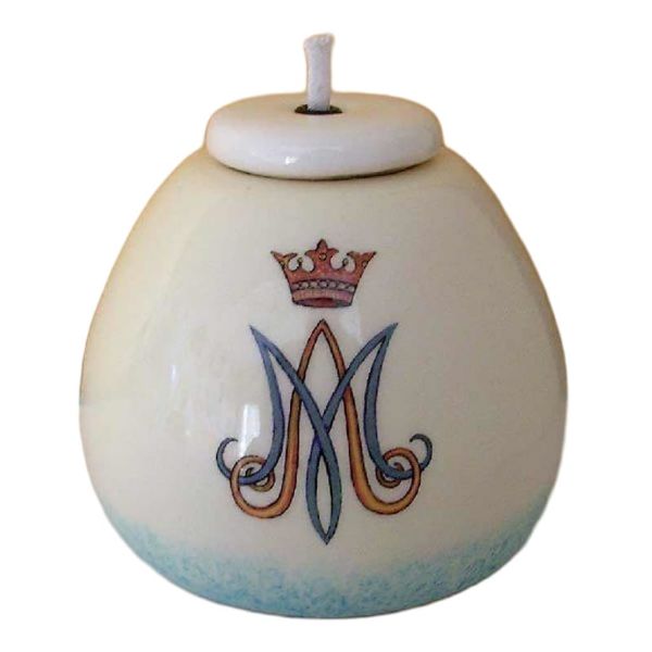 Picture of Set of 4 Confirmation oil & liquid wax Lamps 8x8 cm (3,1x3,1 inch) Marian symbol Deruta ceramic
