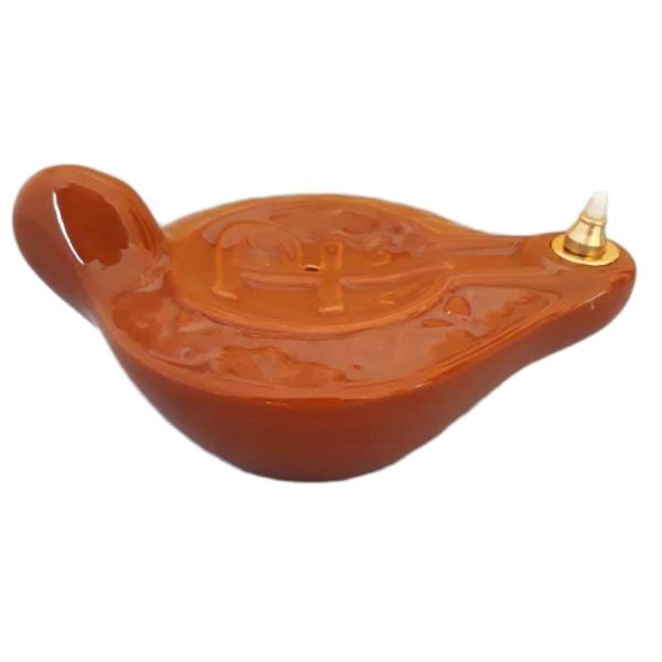 Immagine di Set 4 Lucerne Romane olio e cera liquida 16 cm Simbolo Pax ceramica Deruta