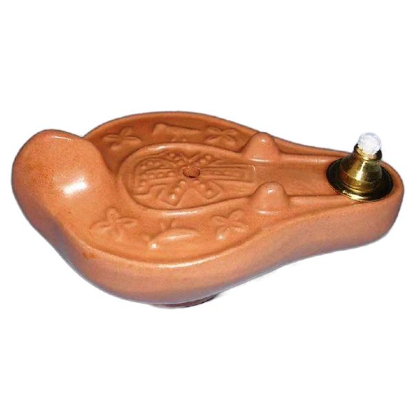 Immagine di Set 4 Lucerne votive da altare olio e cera liquida 10 cm Chi-Rho ceramica Deruta