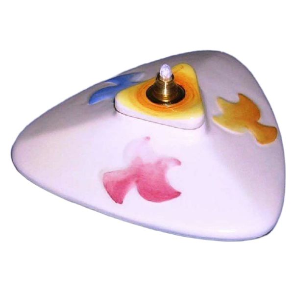 Picture of Set of 4 oil & liquid wax votive Lanterns 13 cm (5,1 inch) Doves Deruta ceramic 