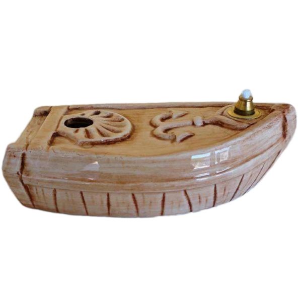 Picture of Set of 4 oil & liquid wax votive Lanterns 16 cm (6,3 inch) Little Boat Deruta ceramic