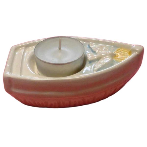 Picture of Set of 4 Confirmation candle Lamps 11 cm (4,3 inch) Boat Dove Deruta ceramic