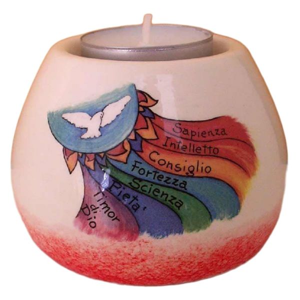 Immagine di Set 4 Portalumi Cresima 8x6 cm Sette Doni Spirito Santo ceramica Deruta