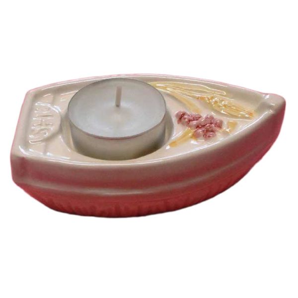 Immagine di Set 4 Portalumi Prima Comunione 11 cm Barca Uva e Spighe ceramica Deruta