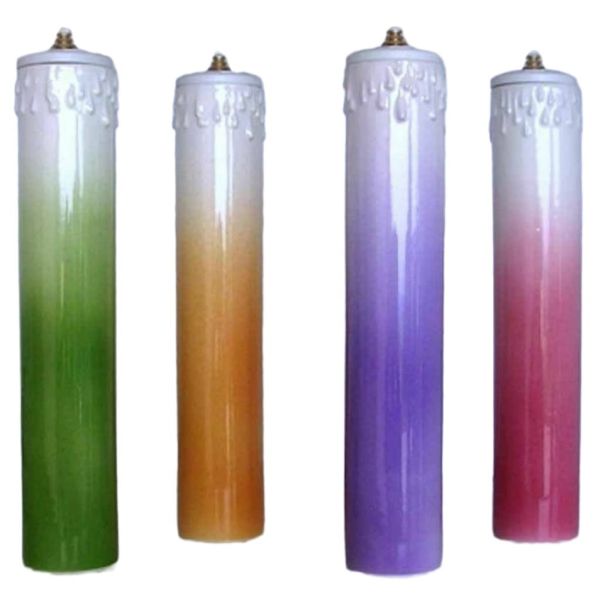 Immagine di Set 4 Lampade da altare olio e cera liquida 5x25 cm ceramica Deruta colori liturgici