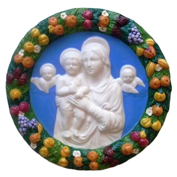 Imagen de Virgen con Niño y Ángeles Tondo de muro 25 cm cerámica Luca della Robbia