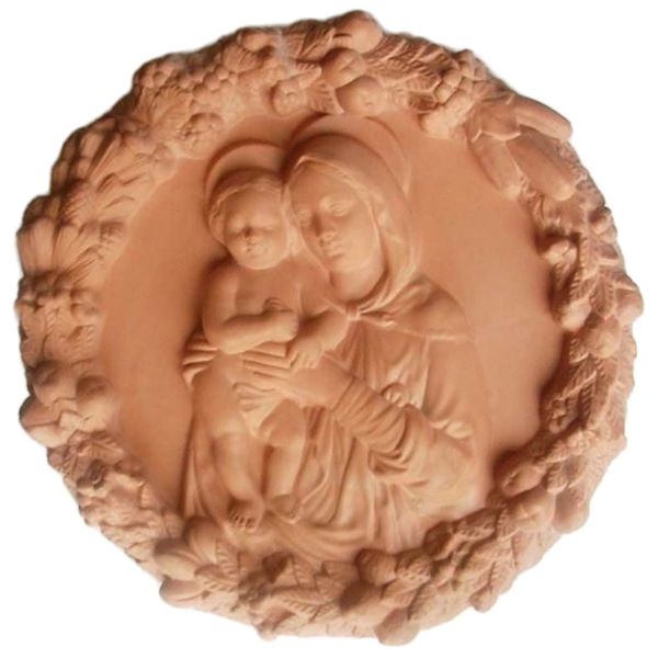 Imagen de Virgen con el Niño Tondo de muro 56 cm terracota Robbiana