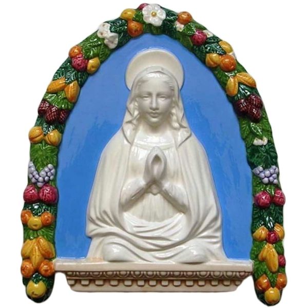 Immagine di Madonna in Preghiera Lunetta da muro 35x30 cm ceramica Della Robbia