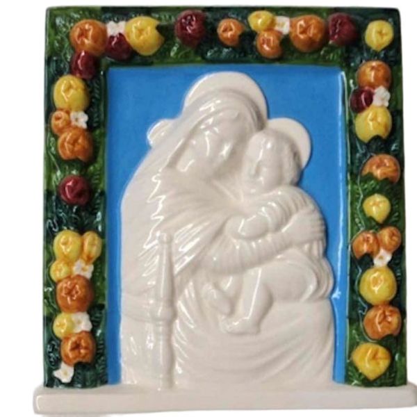 Picture of Madonna and Child 19x18 cm (7,5x7,1 inch) Della Robbia ceramic Bas-relief
