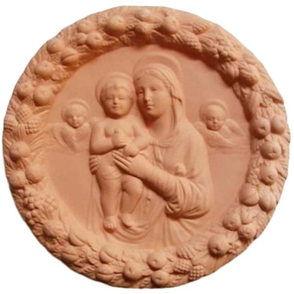 Imagen de Virgen con el Niño y Ángeles Tondo de muro 25 cm terracota Robbiana