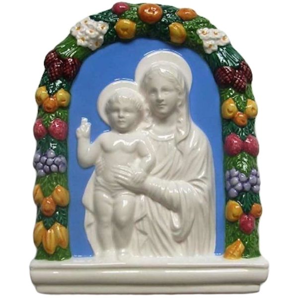 Immagine di Madonna con Bambino Pala da muro 20x16 cm ceramica Della Robbia