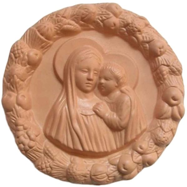 Imagen de Virgen con el Niño Tondo de pared 16 cm terracota Robbiana