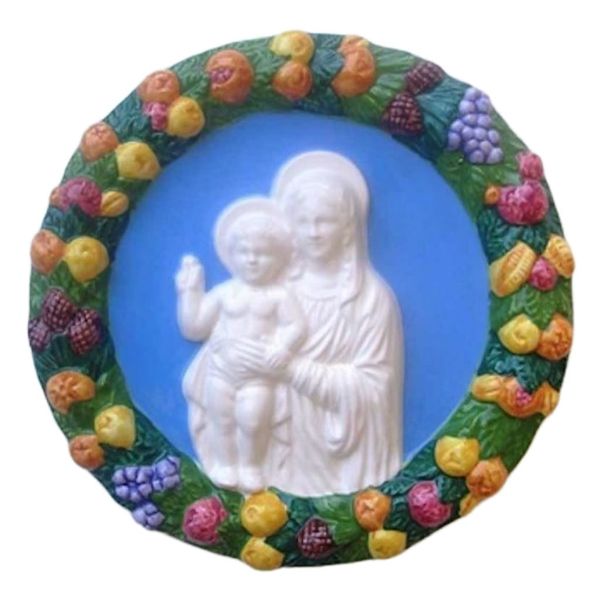 Immagine di Madonna con Bambino Tondo da muro 23 cm ceramica Della Robbia