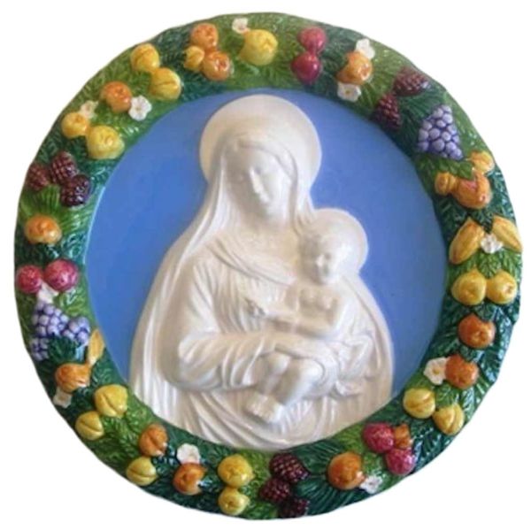 Imagen de Virgen con Niño Tondo de pared 25 cm cerámica vidriada Deruta