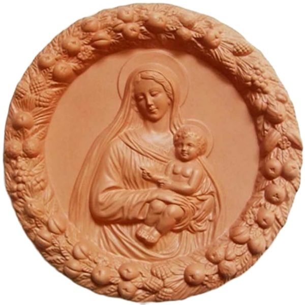 Immagine di Madonna con Bambino Tondo da muro 25 cm terracotta invetriata Della Robbia