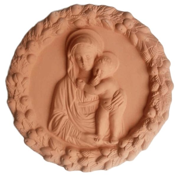 Imagen de Virgen con el Niño Tondo de pared 35 cm terracota Robbiana