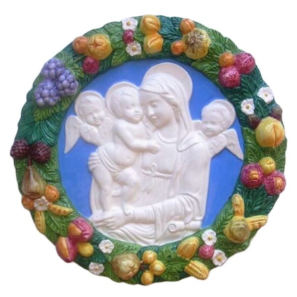 Imagen de Virgen con el Niño Tondo de pared 38 cm cerámica Luca della Robbia