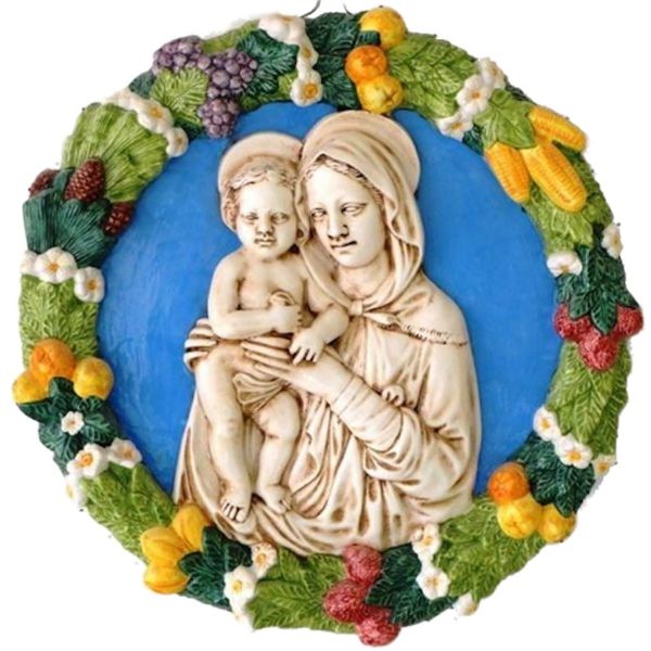 Imagen de Virgen con el Niño Tondo de pared 56 cm cerámica Luca della Robbia