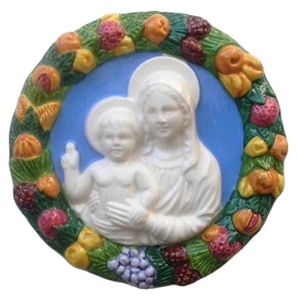 Picture of Madonna and Child 16 cm (6,3 inch) Della Robbia ceramic wall tondo
