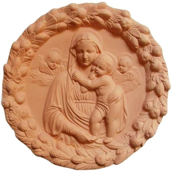 Immagine di Madonna con Bambino e Angeli Tondo da muro 32 cm terracotta Robbiana