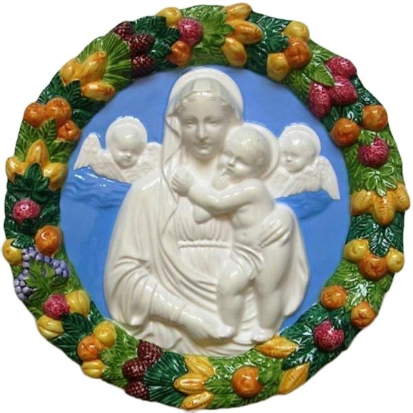 Picture of Madonna and Child with Angels 32 cm (12,6 inch) Della Robbia ceramic wall tondo