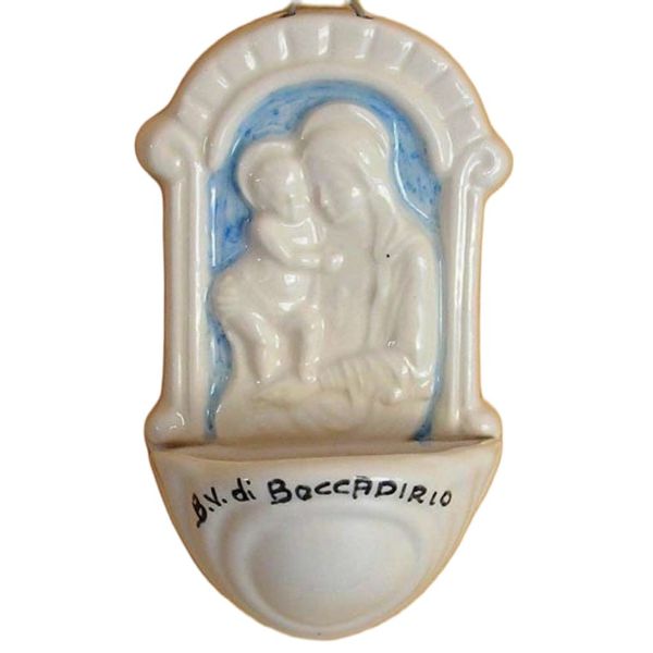 Immagine di Madonna di Boccadirio Acquasantiera 12x7 cm ceramica Robbiana