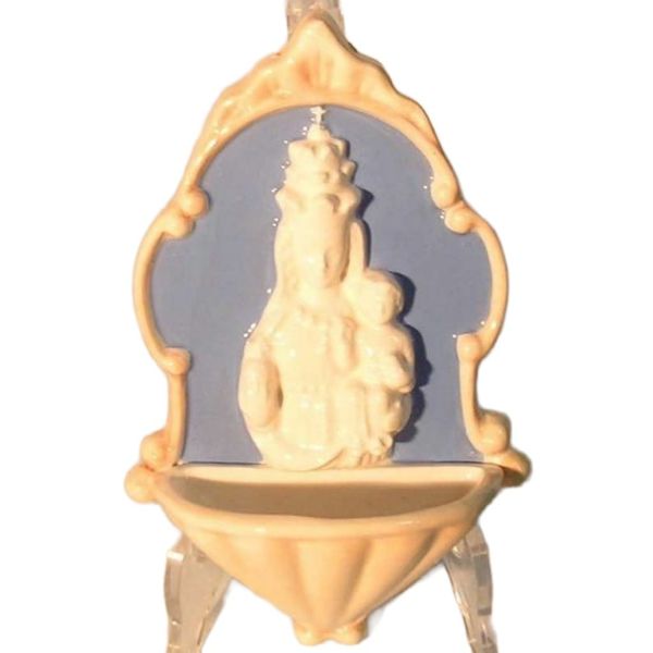 Immagine di Madonna di Oropa Acquasantiera 20 cm ceramica Robbiana