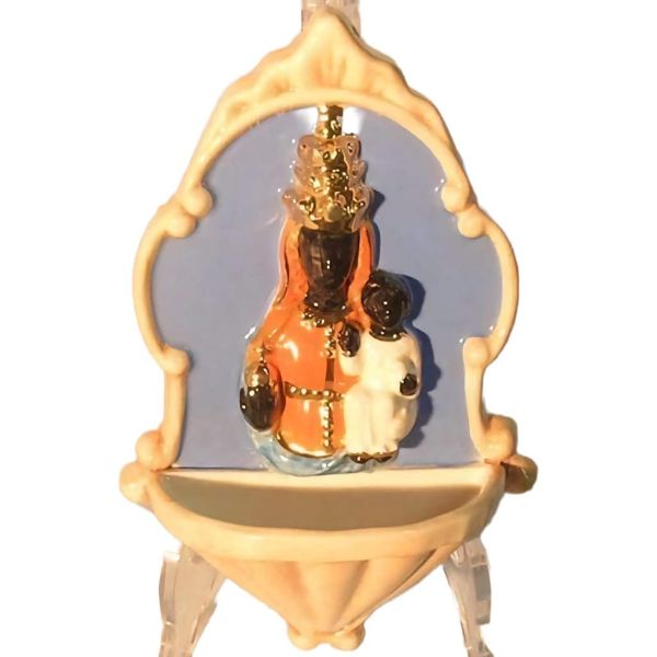 Immagine di Madonna di Oropa Acquasantiera 20 cm ceramica Robbiana