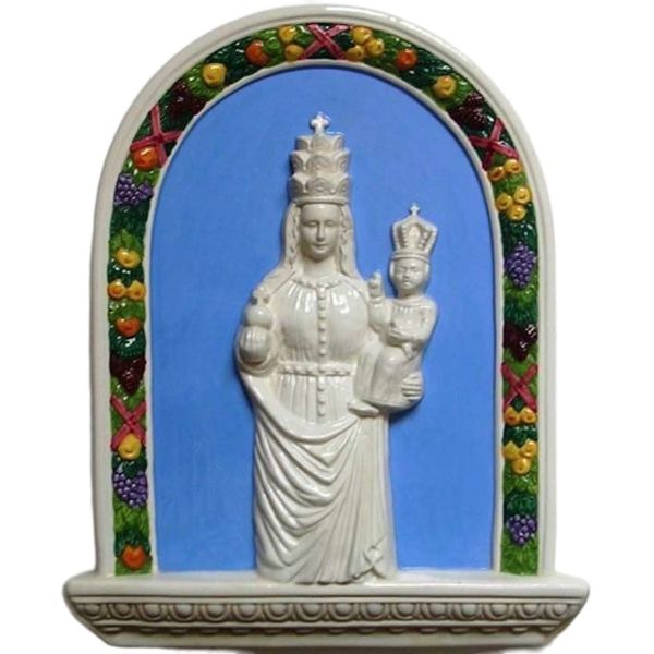 Immagine di Madonna di Oropa Pala da parete 33x26 cm ceramica invetriata Deruta