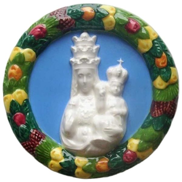 Immagine di Madonna di Oropa Tondo da muro 12 cm ceramica Luca della Robbia