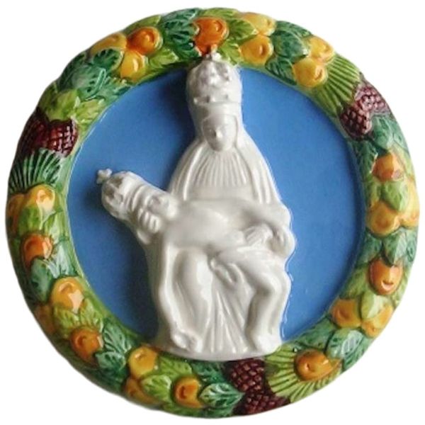 Immagine di Madonna di Pietralba Tondo da muro 12 cm ceramica invetriata Deruta