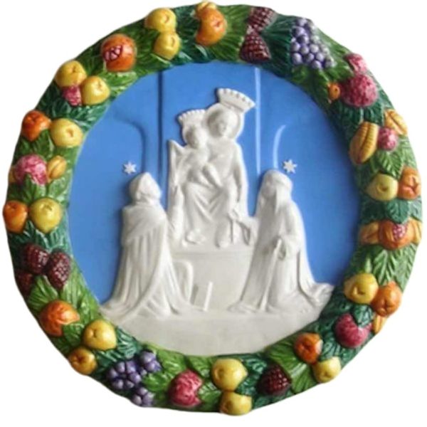 Imagen de Nuestra Señora de Pompei Tondo de pared 23 cm cerámica Robbiana