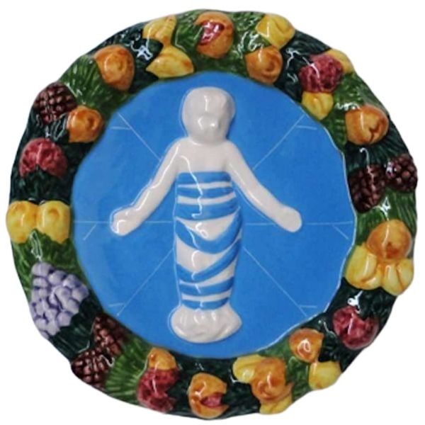 Immagine di Putto Tondo da muro 16 cm ceramica invetriata Luca della Robbia