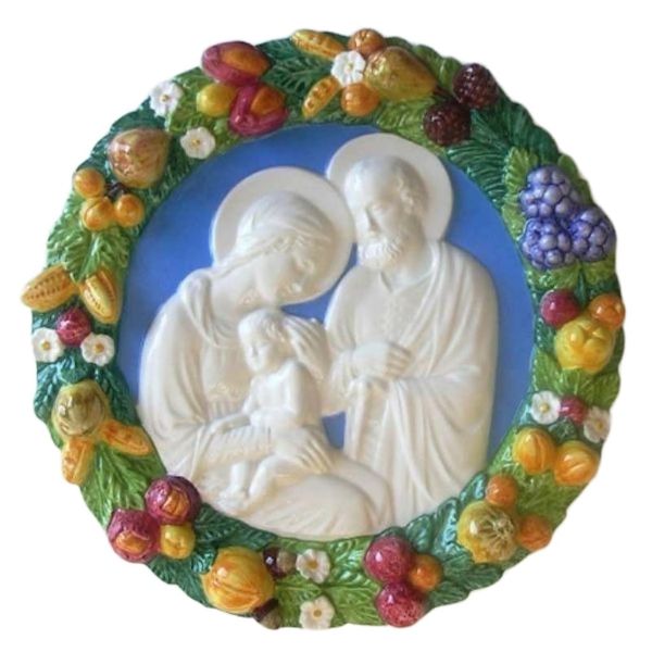 Immagine di Sacra Famiglia Tondo da muro 38 cm ceramica Della Robbia